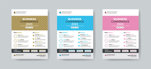 Business conference live meeting & event flyer template. Corporate invitation business workshop & abstract seminar promotion poster design. Leaflet, modern layout, pamphlet, vector flyer in A4.