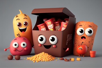 Cute Cartoon Food Characters. Created with Generative AI Technology