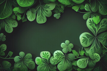 Green background for Saint Patrick's Day. Lucky green hat with shiny clover for Saint Patrick's Day with copy space