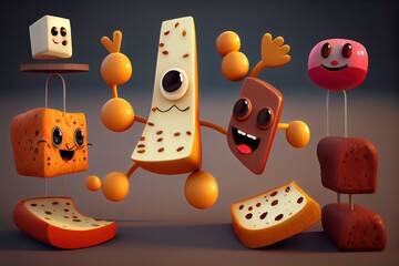 Cute Cartoon Food Characters. Created with Generative AI Technology