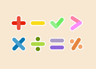 Fototapeta premium Colorful Math Symbol Sign Set. Education, School learning Concept. Vector design illustration isolated o white background.