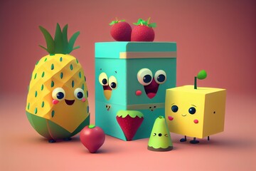Cute Cartoon Fruit Characters. Created with Generative AI Technology