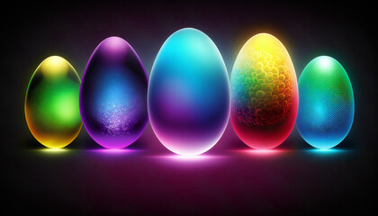 Neon Easter background template with Easter eggs - Greetings and presents for Easter Day - Copy Space - Generative AI