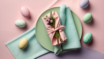 Pink Easter background template with Easter eggs - Greetings and presents for Easter Day - Copy Space - Generative AI