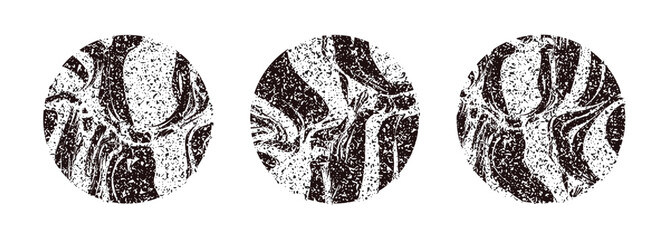 Set of round shapes with abstract black and white texture. Trendy round background design with noise and interference. Vector illustration.