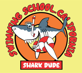 typography slogan with cartoon shark in snorkel mask illustration