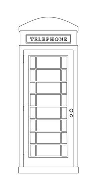 London phone booth vector illustration isolated on white background. Street telephone box, Great Britain symbol. British red cabin line contour. Public communication, traditional England architecture.