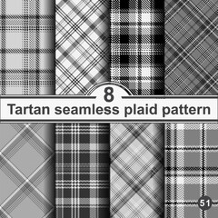 Set black and white plaid seamless pattern.
