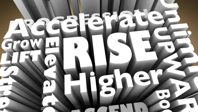Rise Succeed Lift Grow Increase Higher Reach Goals Words 3d Animation