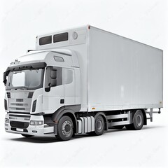 White commercial delivery truck on a white background. Generative AI