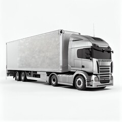 White modern semi-trailer truck on a white background. Generative AI