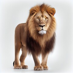 Portrait of a lion on a white background. Front view. Generative AI
