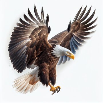 Bald Eagle flying isolated on white background. Generative AI