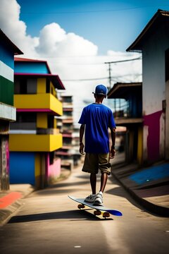 boy skates in favela são paulo