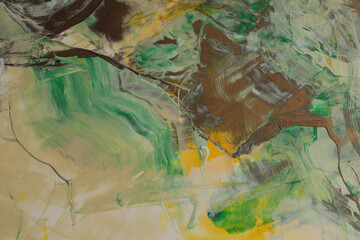 Art modern oil and Acrylic smear blot painting wall. Abstract texture brown, green, beige color...