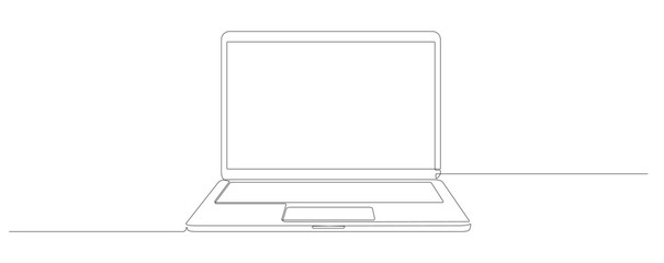 Laptop continuous line drawing. Open computer linear gadget. Vector illustration isolated on white.