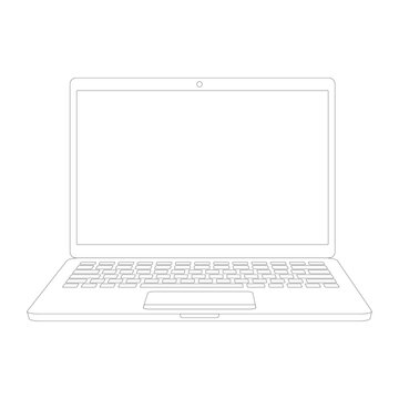 Laptop line contour icon. Open computer linear gadget. Vector illustration isolated on white.