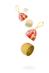 egg-shaped case  , isolated, . Flying egg toy, egg with a surprise. open egg. vertical frame