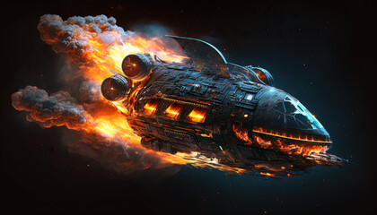 spaceship on fire
