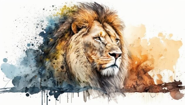 Watercolor lion isolated on white background (Generative AI)