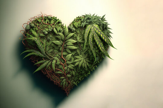 Heart made from cannabis plants, ai generated