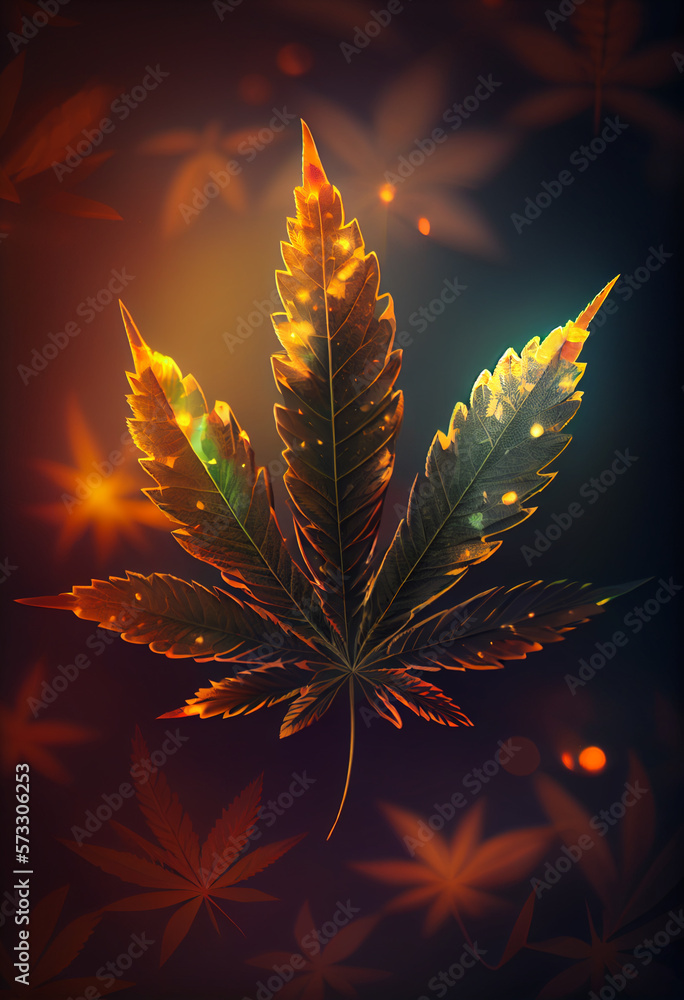 Aufkleber beautiful abstract illustrations cannabis leaf with lights on a bright bokeh background.