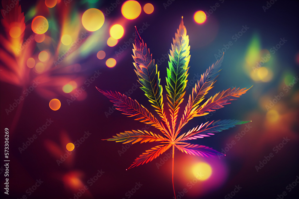 Aufkleber beautiful abstract illustrations cannabis leaf with lights on a bright bokeh background.