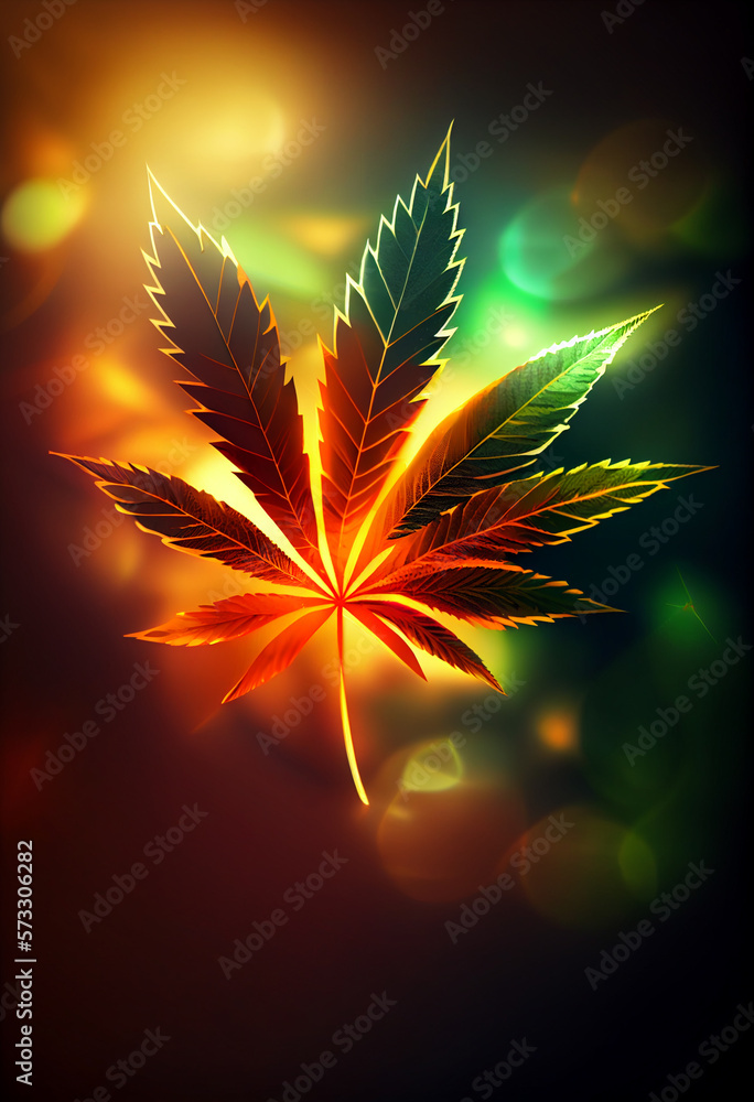 Aufkleber beautiful abstract illustrations cannabis leaf with lights on a bright bokeh background.