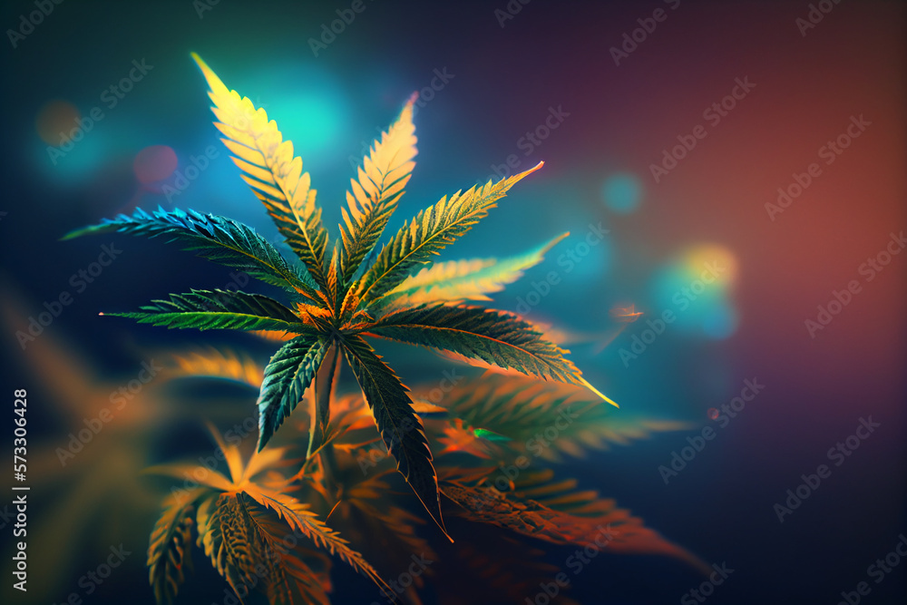 Aufkleber beautiful abstract illustrations cannabis leaf with lights on a bright bokeh background.