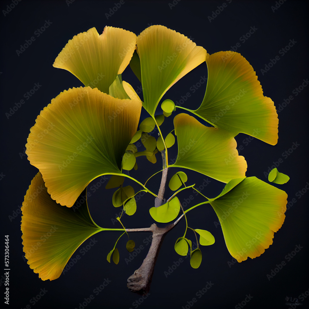 Poster beautiful abstract illustrations ginkgo biloba leaf with lights on a bright bokeh background.