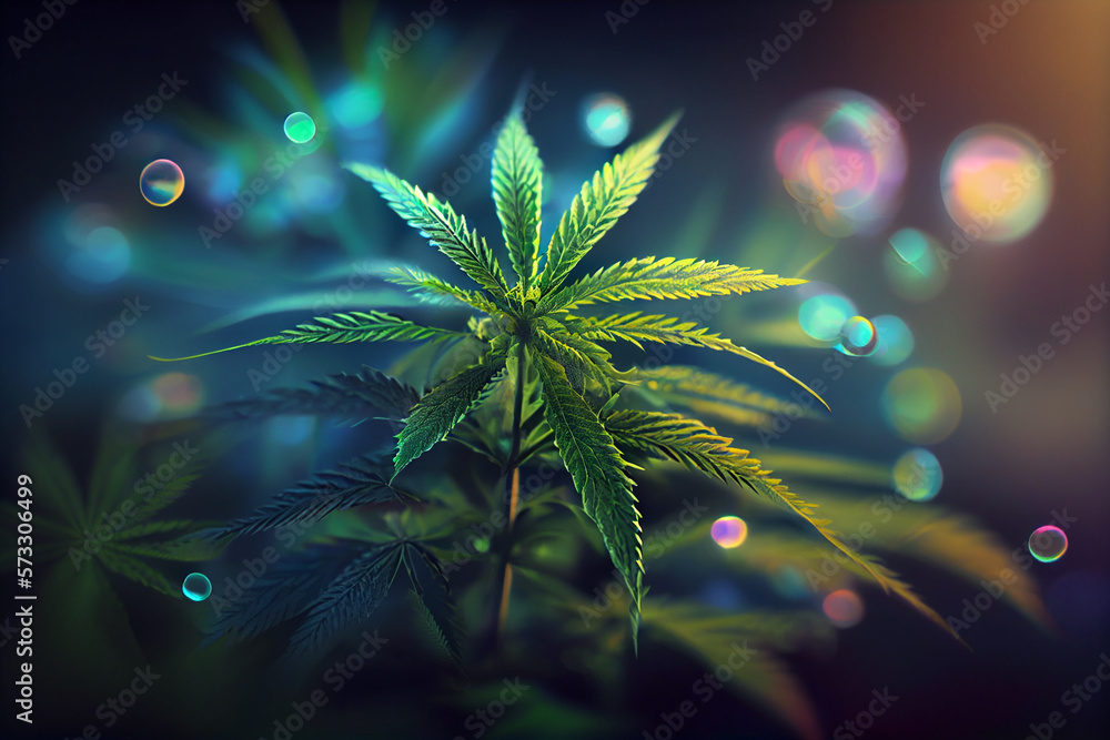 Aufkleber beautiful abstract illustrations cannabis leaf with lights on a bright bokeh background.