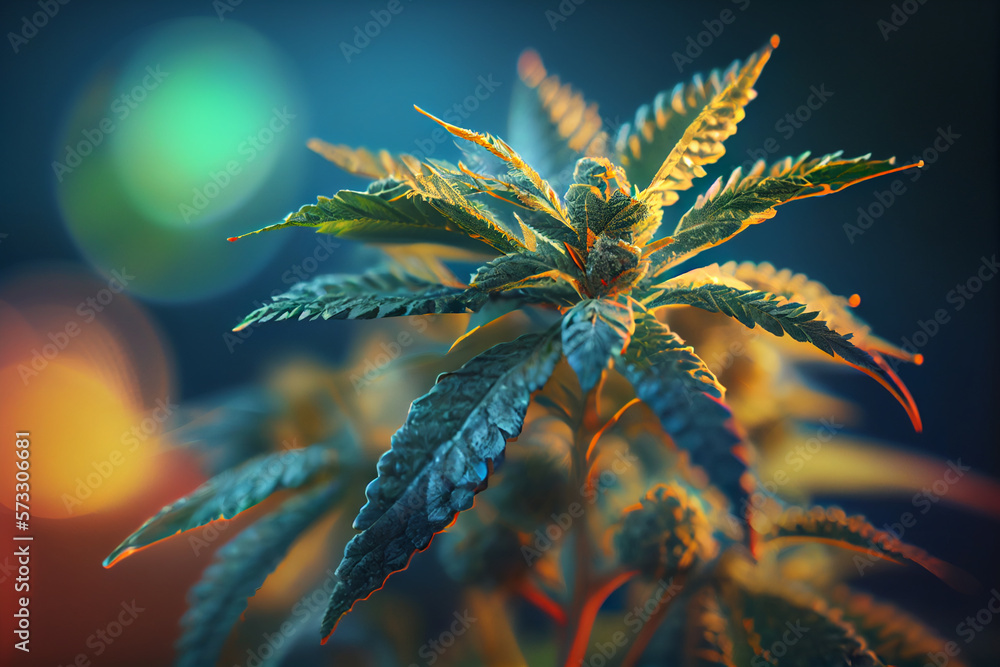 Aufkleber beautiful abstract illustrations cannabis leaf with lights on a bright bokeh background.