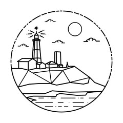Long Island Lighthouse line art drawing, Montauk Point Lighthouse New York