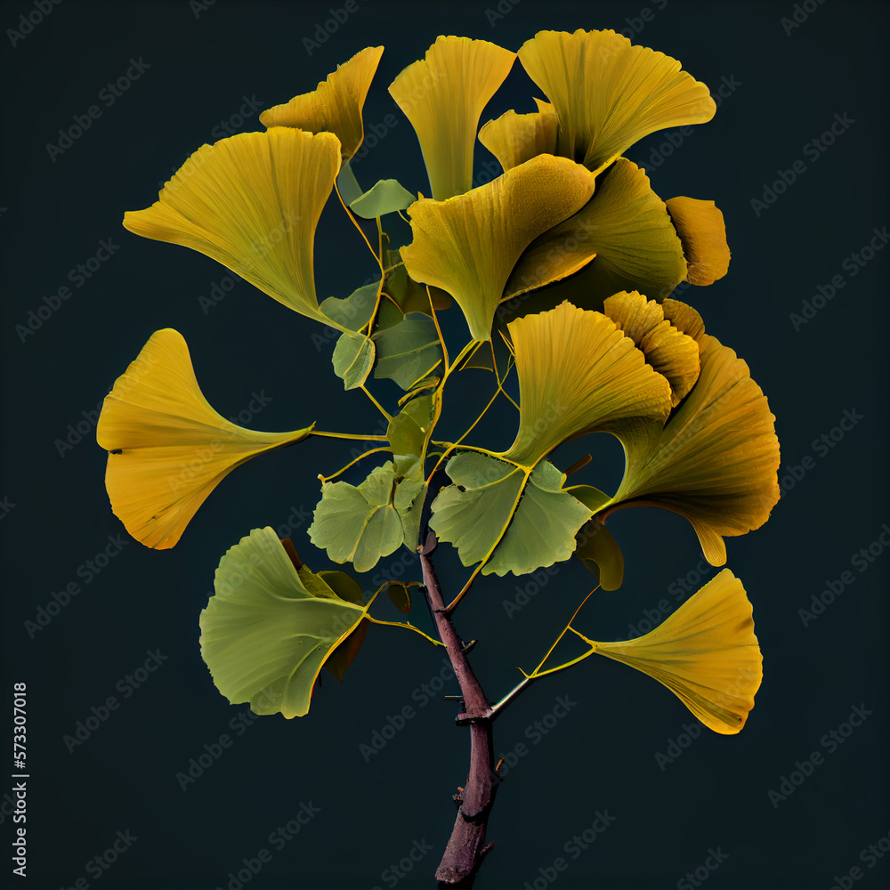 Poster beautiful abstract illustrations ginkgo biloba leaf with lights on a bright bokeh background.