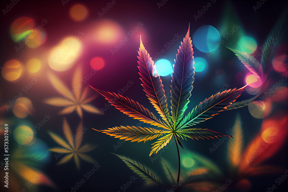 Aufkleber beautiful abstract illustrations cannabis leaf with lights on a bright bokeh background.