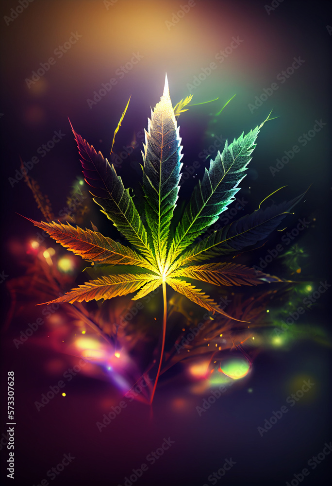 Aufkleber beautiful abstract illustrations cannabis leaf with lights on a bright bokeh background.
