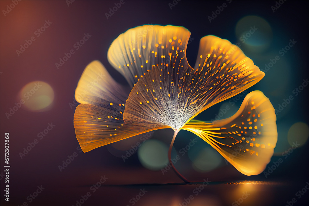 Aufkleber beautiful abstract illustrations ginkgo biloba leaf with lights on a bright bokeh background.