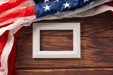President's Day. USA flag for Memorial day on abstract wooden background, flag of United States...
