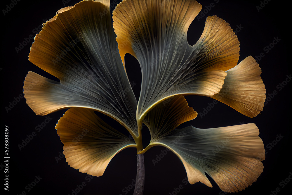Poster beautiful abstract illustrations ginkgo biloba leaf with lights on a bright bokeh background.