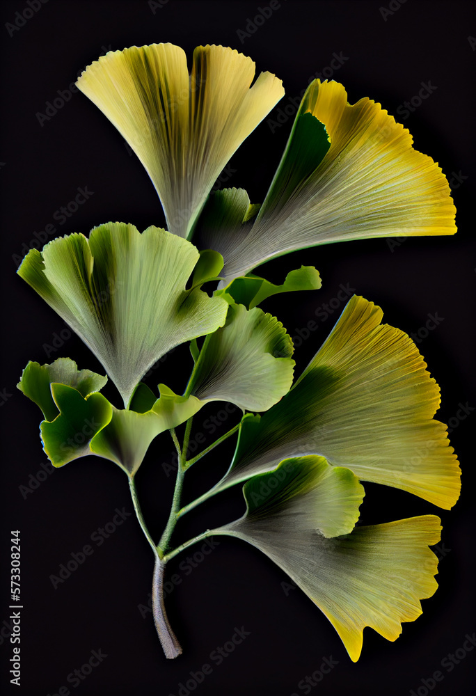 Poster beautiful abstract illustrations ginkgo biloba leaf with lights on a bright bokeh background.