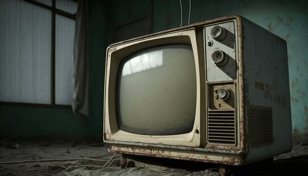 Old TV in a abandoned room - retro - apocalyptic