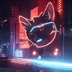very beautiful highly detailed cyberpunk art illustration Cat Generative AI