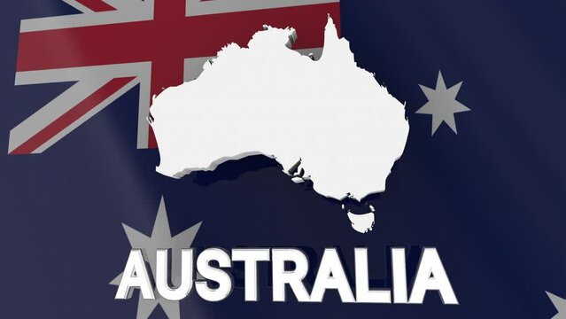 Australia Flag Country Map Continent Word Background 3d Animation