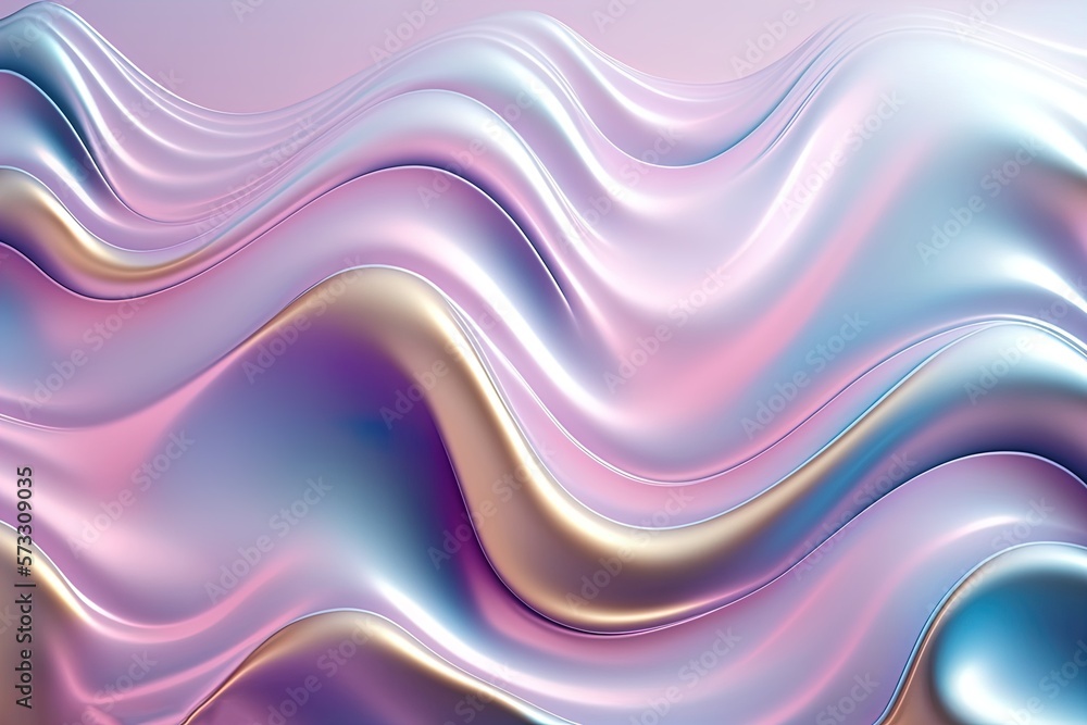 Wall mural Abstract wavy liquid background in purple colors. Glosy fluid flow with curved waves. Foil vibrant color liquid surface.