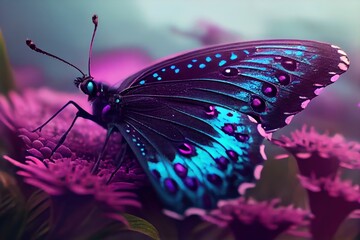 Fototapeta na wymiar A close-up view of a beautiful butterfly and colorful flowers. Created with Generative AI Technology