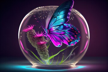 A close-up view of a beautiful butterfly and colorful flowers. Created with Generative AI Technology