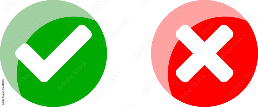 Poster yes and no or right and wrong or approved and declined icons with check mark and x signs with 3d shi