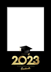 Class of 2023, Graduate photo frame A4. Template for design party high school or college, graduation invitations or banner. Vector illustration