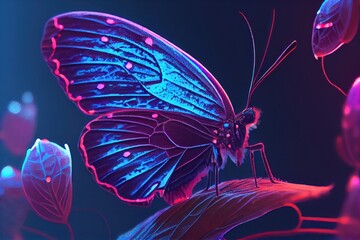 Obraz na płótnie Canvas A close-up view of a beautiful butterfly and colorful flowers. Created with Generative AI Technology