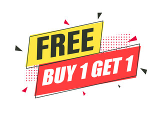 Buy 1 Get 1 Free, sale tag, banner design template, discount app icon.